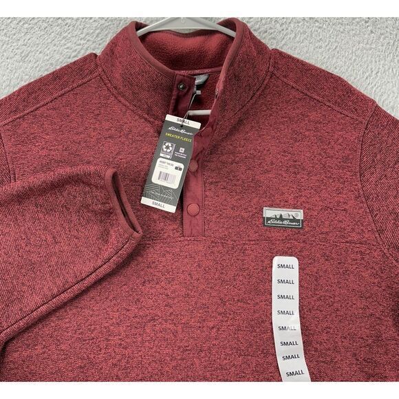 Eddie Bauer Other - Eddie Bauer Sweater Mens Small Maroon Knit Fleece‎ Snap Pullover Classic Fit NEW